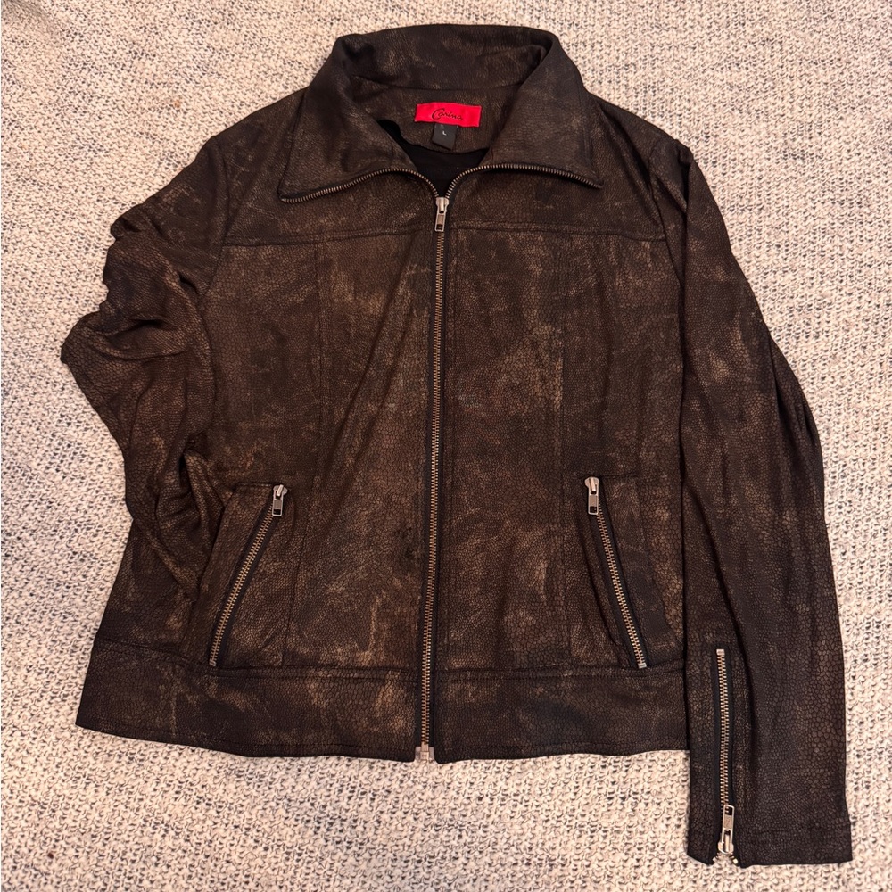 Carima Women’s Faux Suede Zip-Up Jacket Size Large – Brown